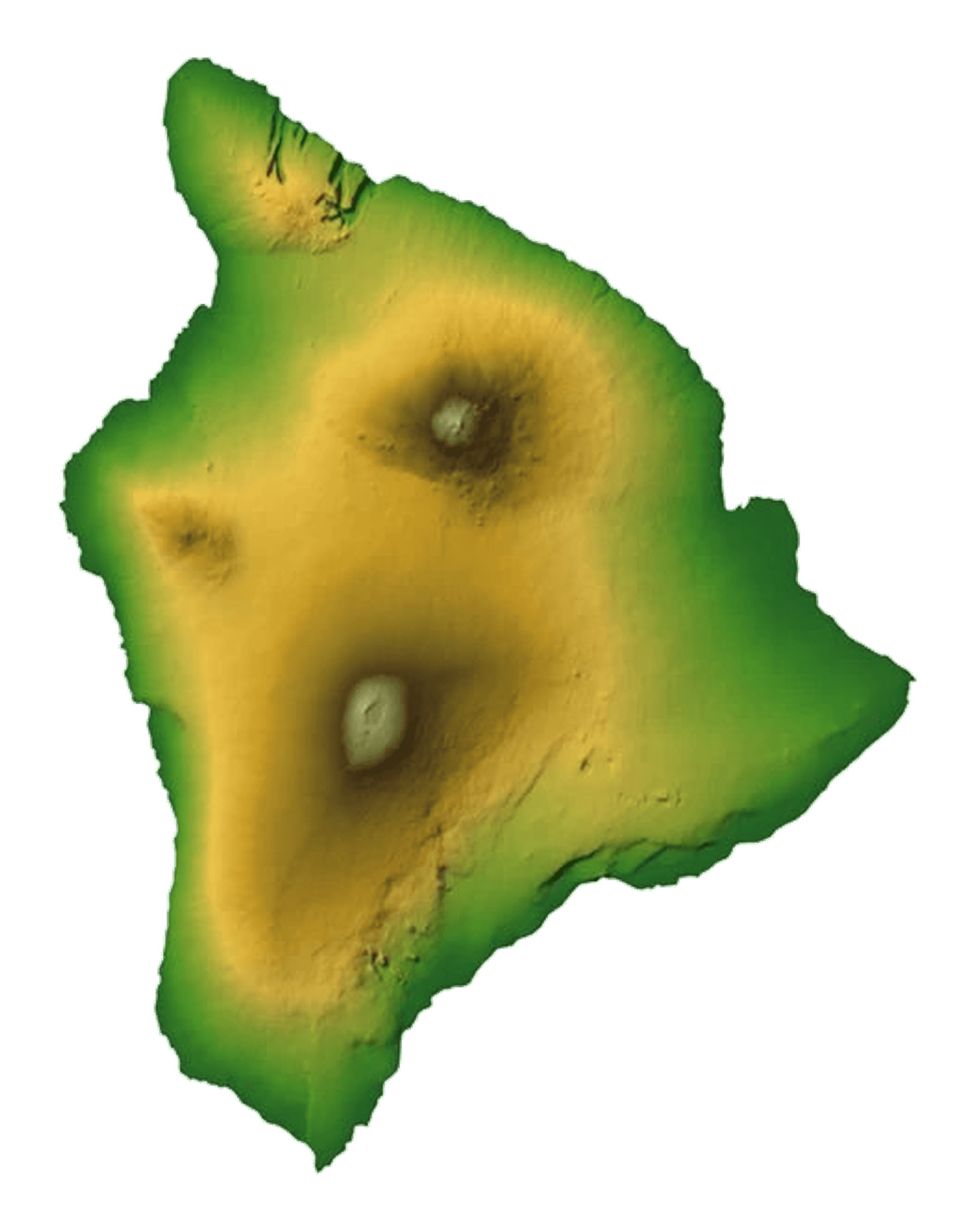 Big Island elevation map showing major volcanic mountains